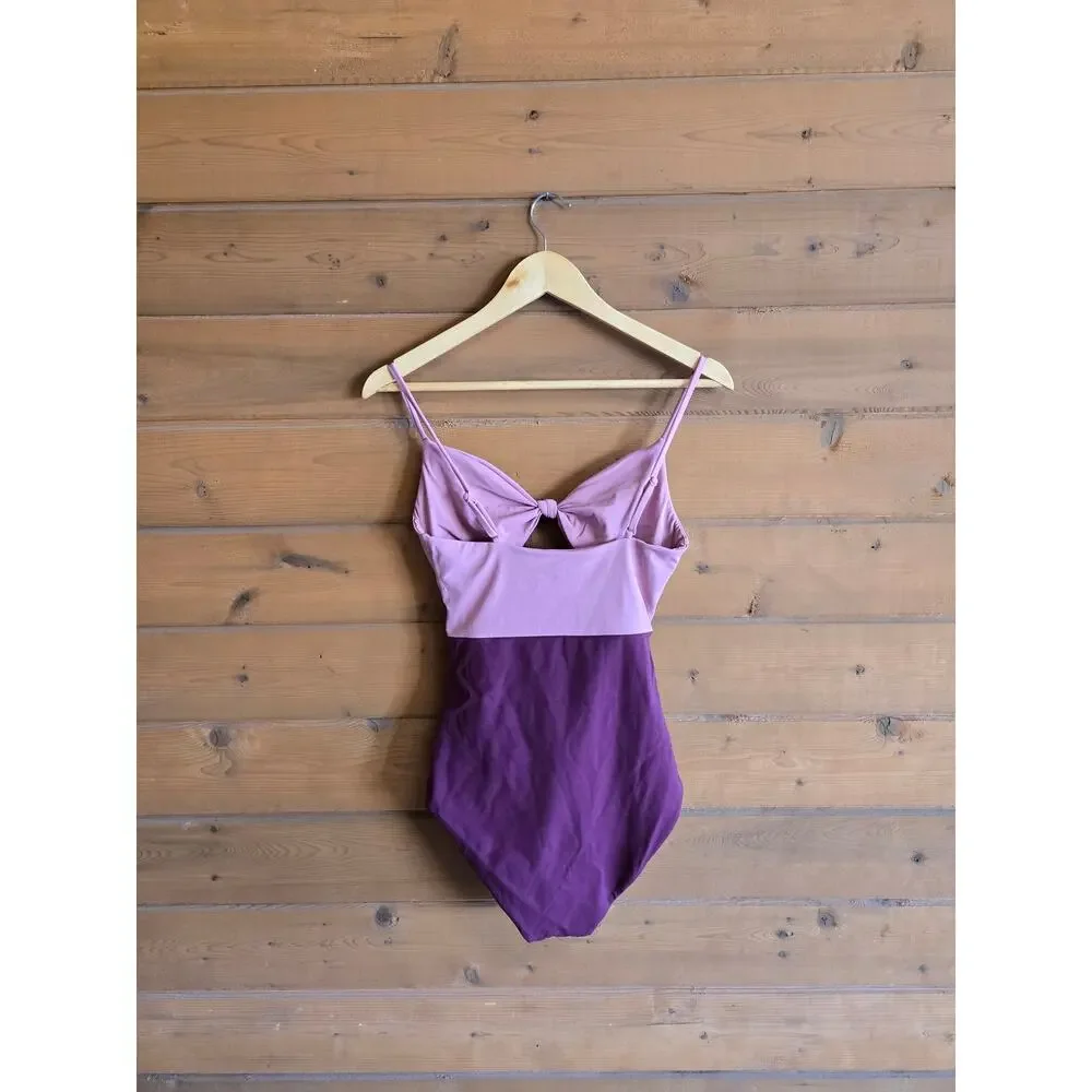 Visual Mood Swimsuit Everly Open Front One Piece Swim S Pink Plum Beach Swimwear - Picture 4 of 5